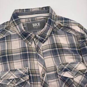 BKE Men XL Standard Fit Plaid Blue Button Long Sleeve Shirt Western‎ Lightweight